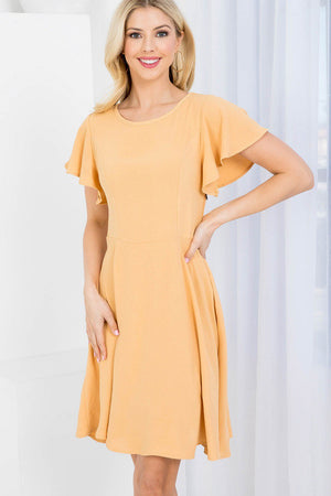 Short flutter sleeve zipper on the side fit and flare woven dress in melon color