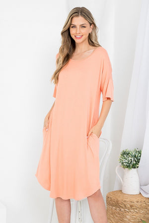 Boat neck dolman style dress with pockets casual loungewear salmon color