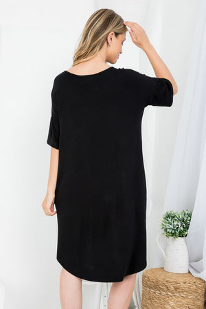 Boat neck dolman style dress with pockets casual loungewear black color