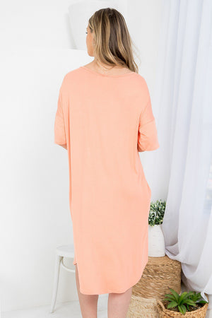 Boat neck dolman style dress with pockets casual loungewear salmon color