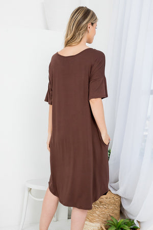 Boat neck dolman style dress with pockets casual loungewear brown