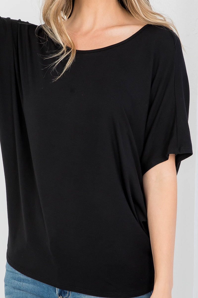 Short Sleeve crew neck dolman tunic top black