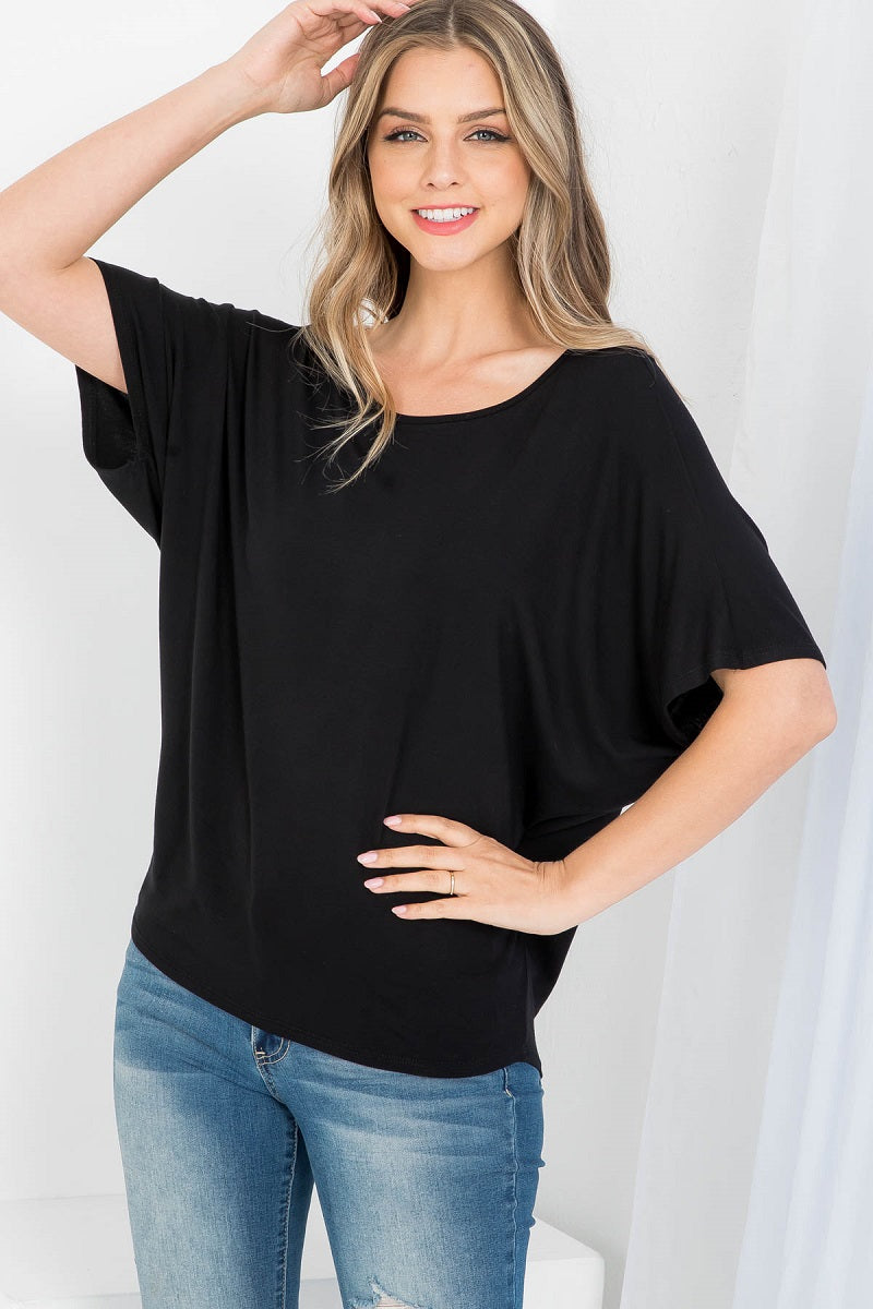 Short Sleeve crew neck dolman tunic top black