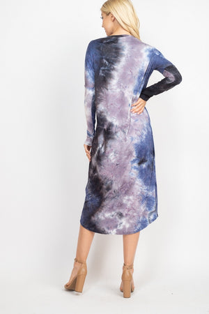 Long Sleeve round neck tie dye charcoal dress