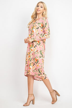 Long Sleeve round neck floral print dress