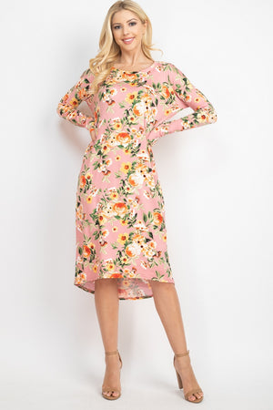 Long Sleeve round neck floral print dress