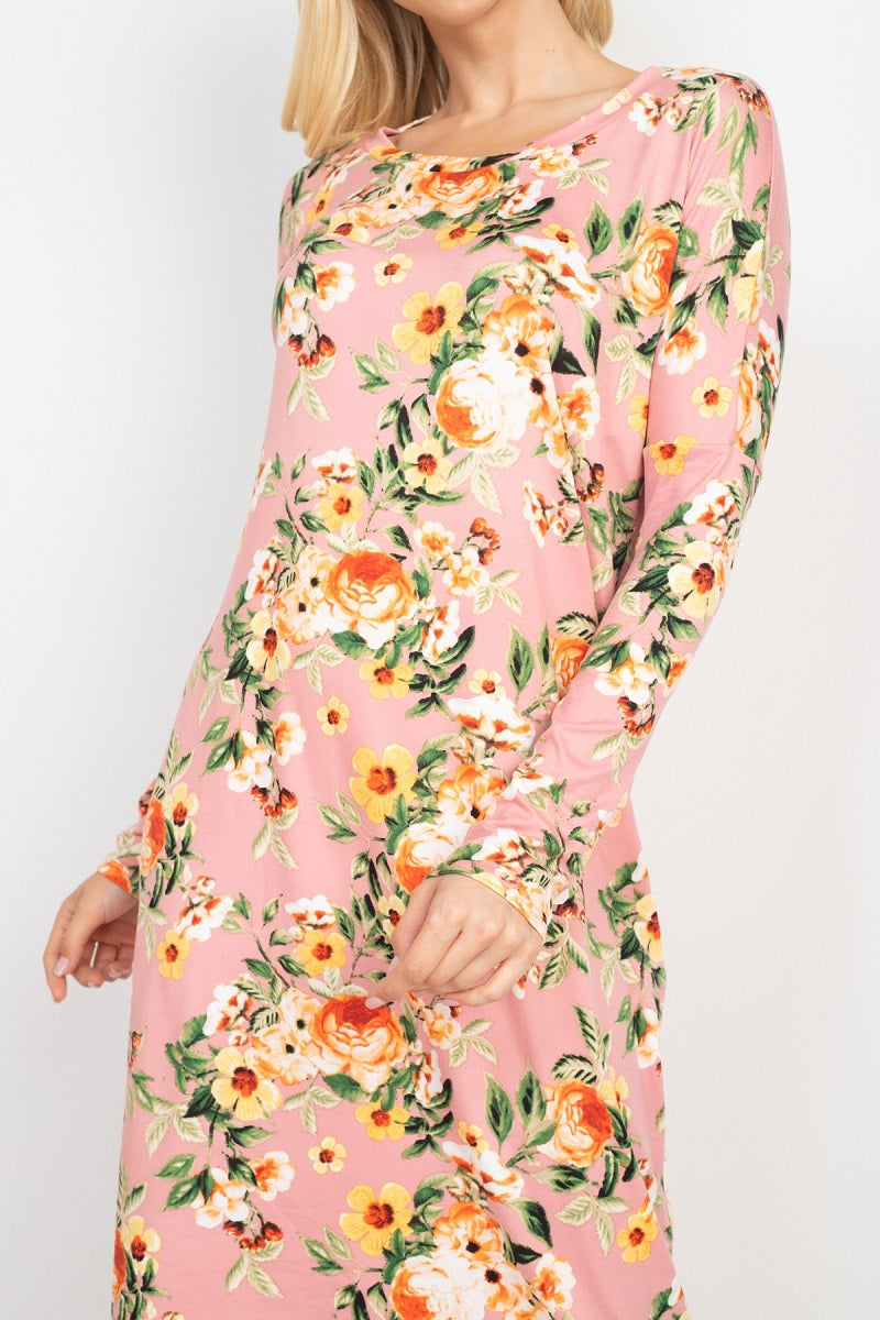 Long Sleeve round neck floral print dress