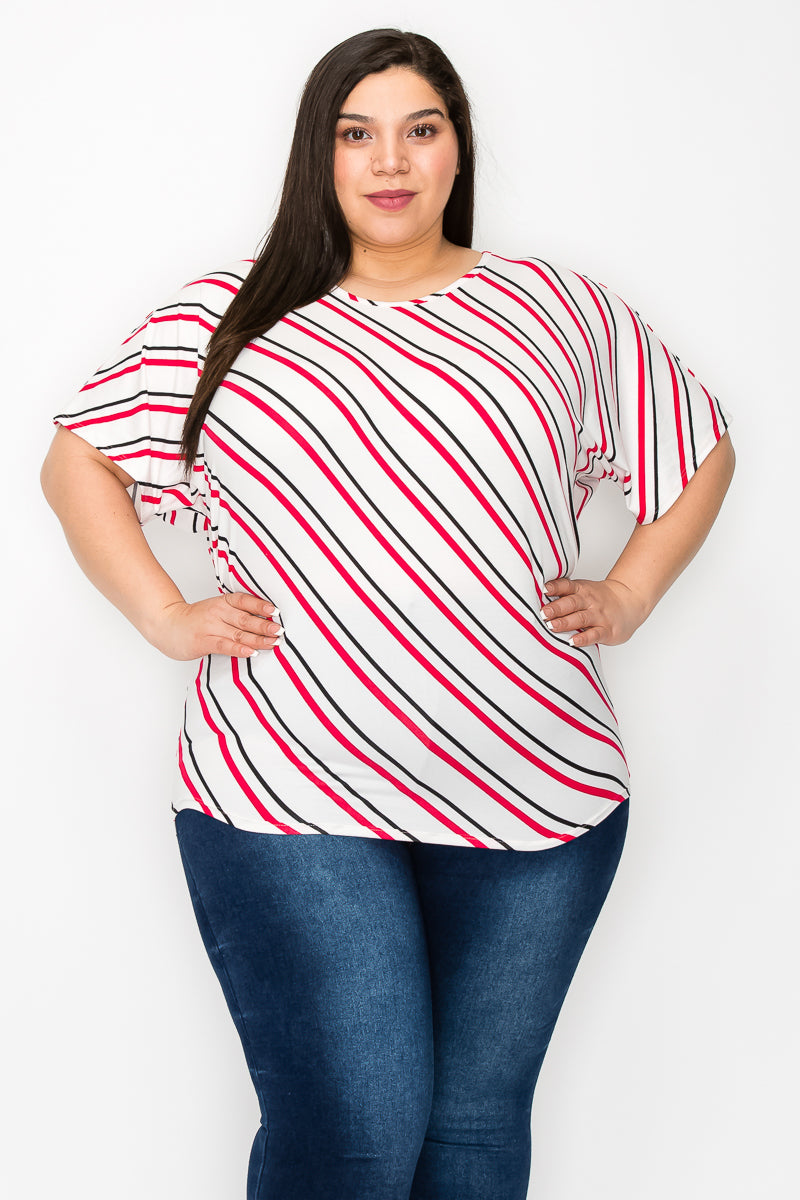 Plus size Short sleeve crew neck stripe dolman top