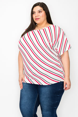 Plus size Short sleeve crew neck stripe dolman top