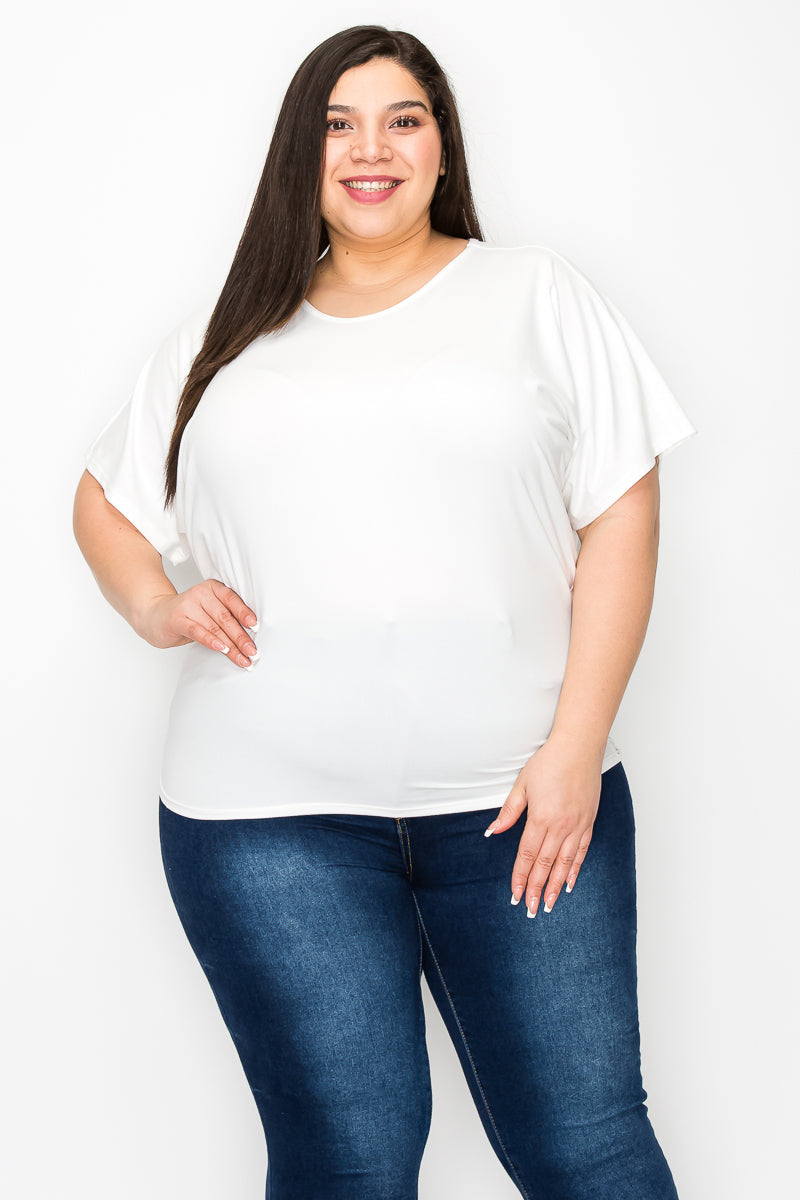 Plus size Short sleeve crew neck dolman ivory top