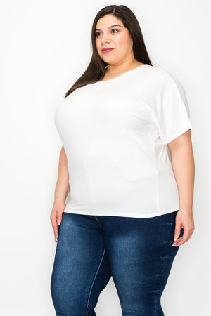 Plus size Short sleeve crew neck dolman ivory top