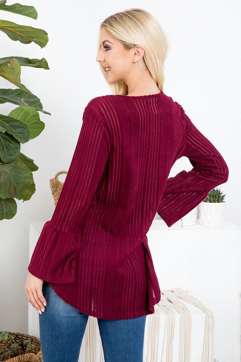 Long bell sleeve soft sweater knit top