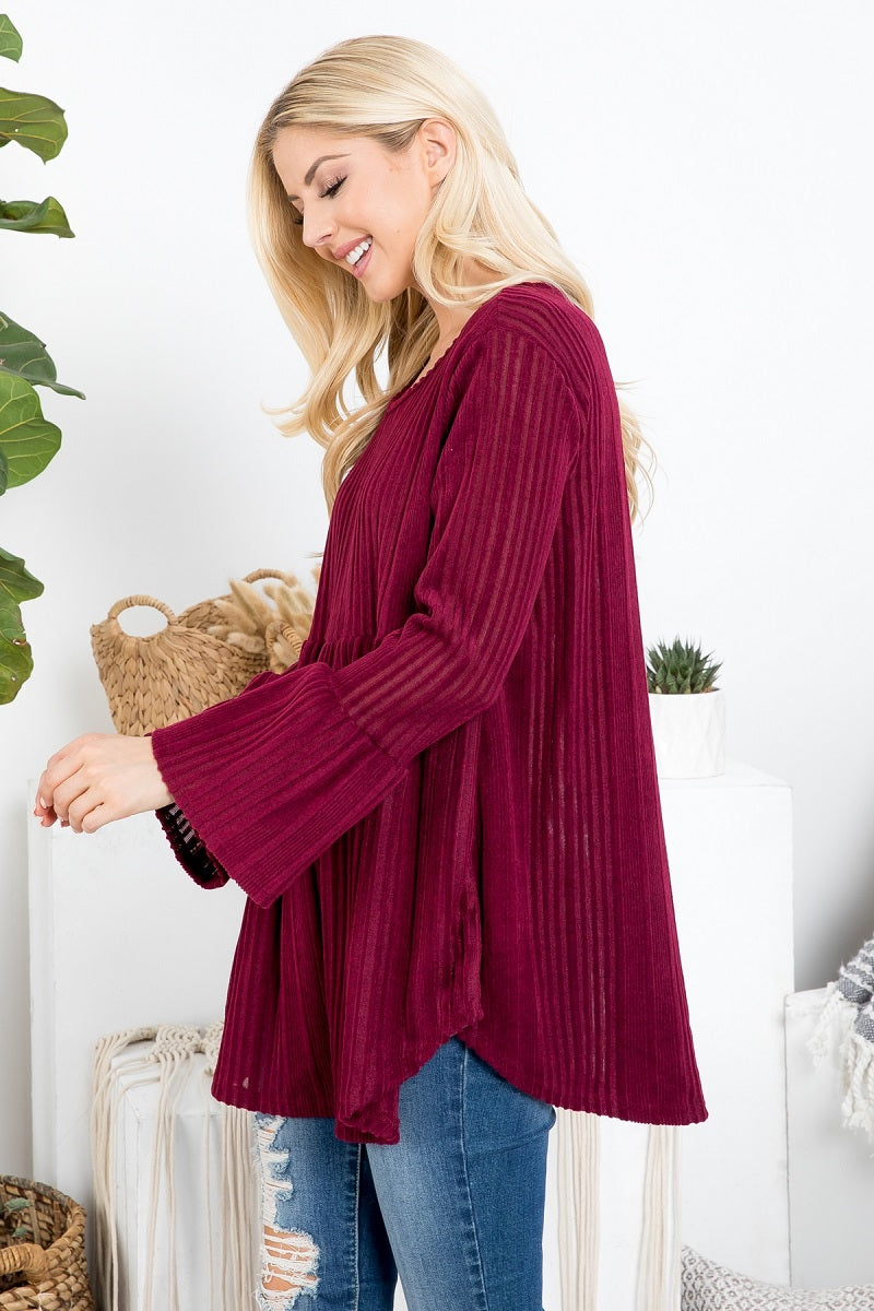 Long bell sleeve soft sweater knit top