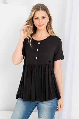 Short Sleeve button front top black