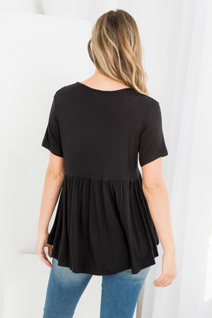 Short Sleeve button front top black