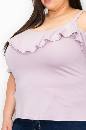 Plus size cold shoulder ruffle top