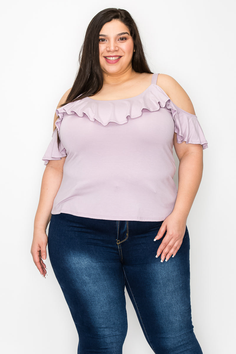 Plus size cold shoulder ruffle top