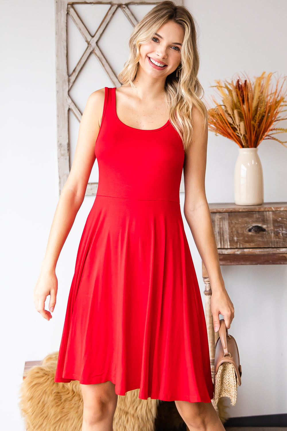 Casual tank peplum swing red dress