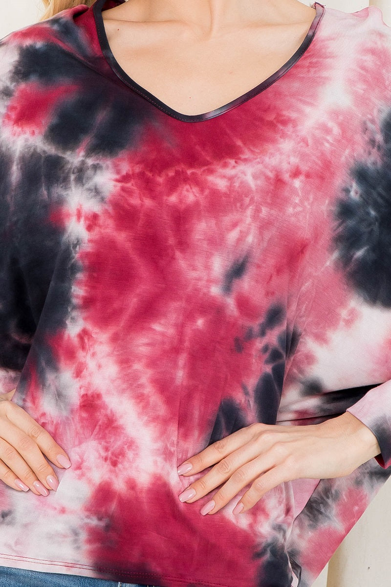 Long Sleeve v neck tiedye dolman top