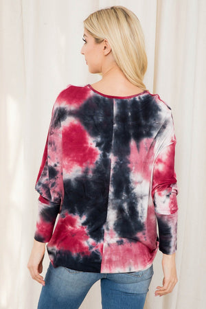 Long Sleeve v neck tiedye dolman top