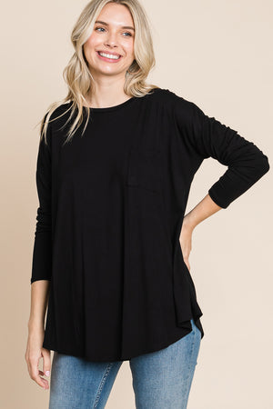 Round neck pocket front dolman black top