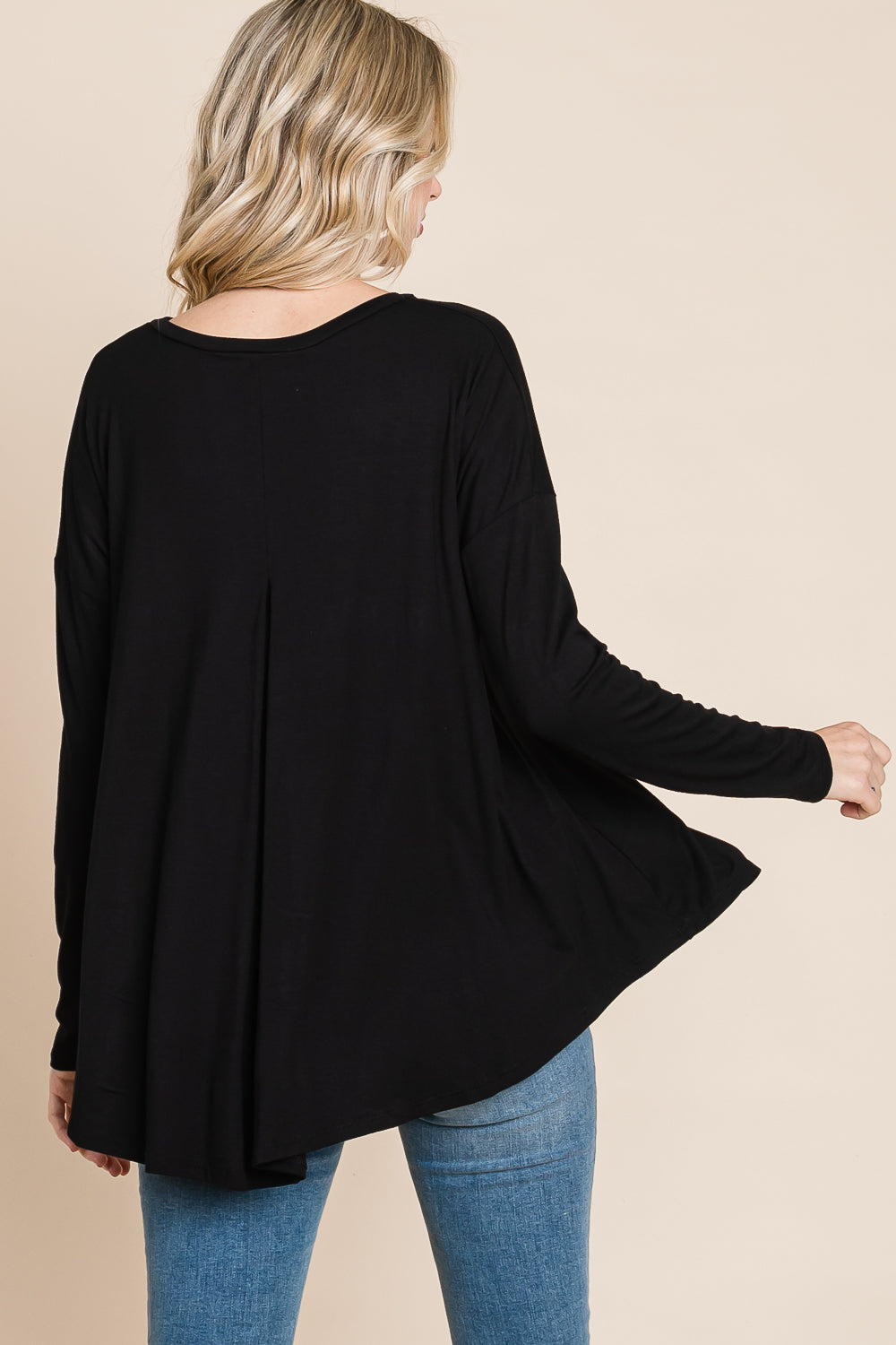 Round neck pocket front dolman black top