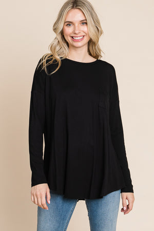 Round neck pocket front dolman black top