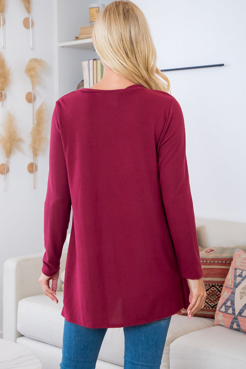 Long sleeve side button burgundy top