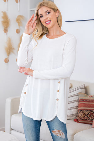 Long sleeve side button ivory top