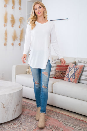 Long sleeve side button ivory top