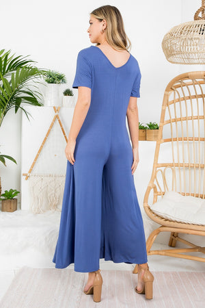 v neck denim jumpsuit with pocket