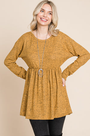 Long sleeve round neck empire waist mustard top