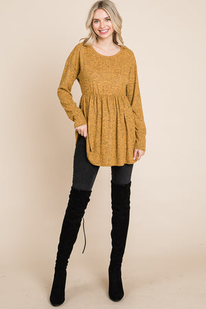 Long sleeve round neck empire waist mustard top