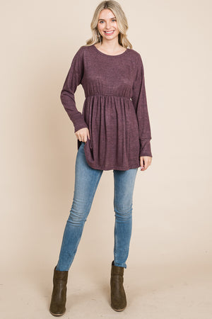 Long sleeve round neck empire waist plum top