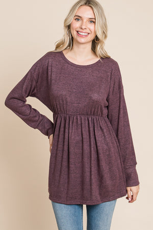 Long sleeve round neck empire waist plum top