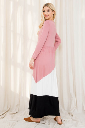 3/4 Sleeve color block maxi dress Mauve