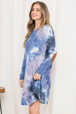 Long sleeve charcoal tie dye patch elbow sweater dress