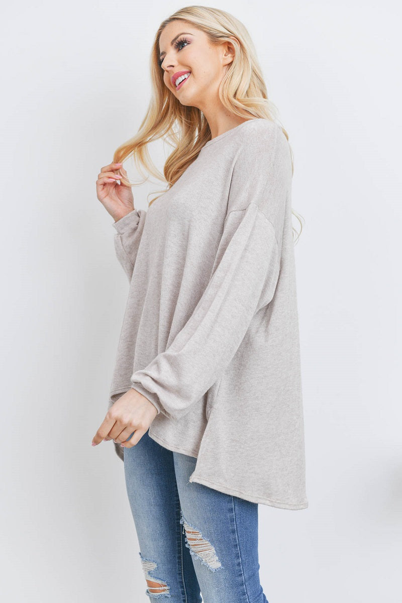 Long sleeve melangi sweater taupe knit top