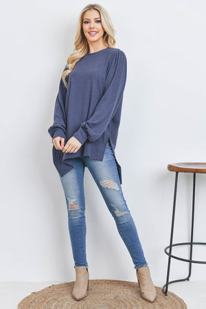 Long sleeve asymmetrical sweater top Navy