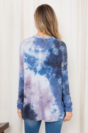 Long sleeve tie dye pocket front top Navy