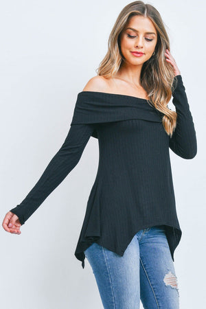 Off shoulder SharkBite pointelle Black