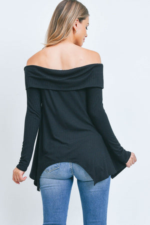 Off shoulder SharkBite pointelle Black