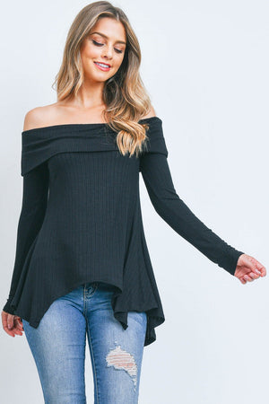 Off shoulder SharkBite pointelle Black