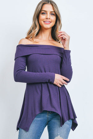 Off shoulder SharkBite pointelle Plum