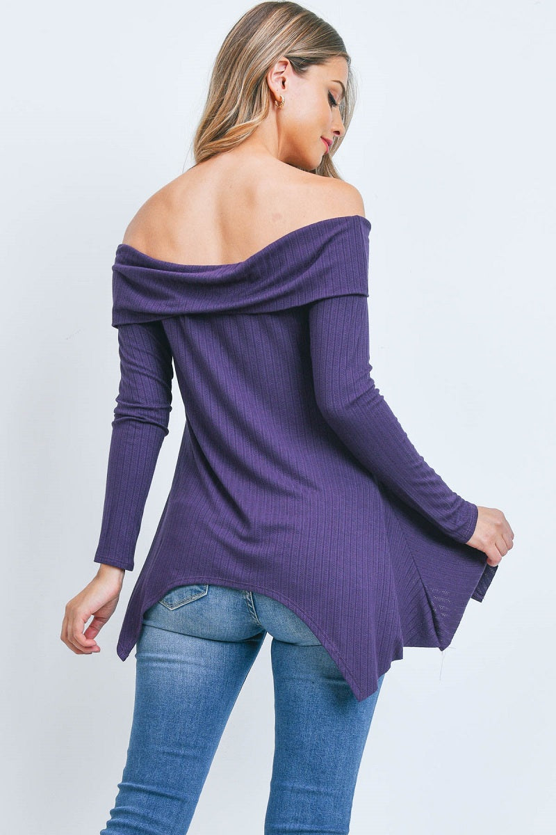 Off shoulder SharkBite pointelle Plum