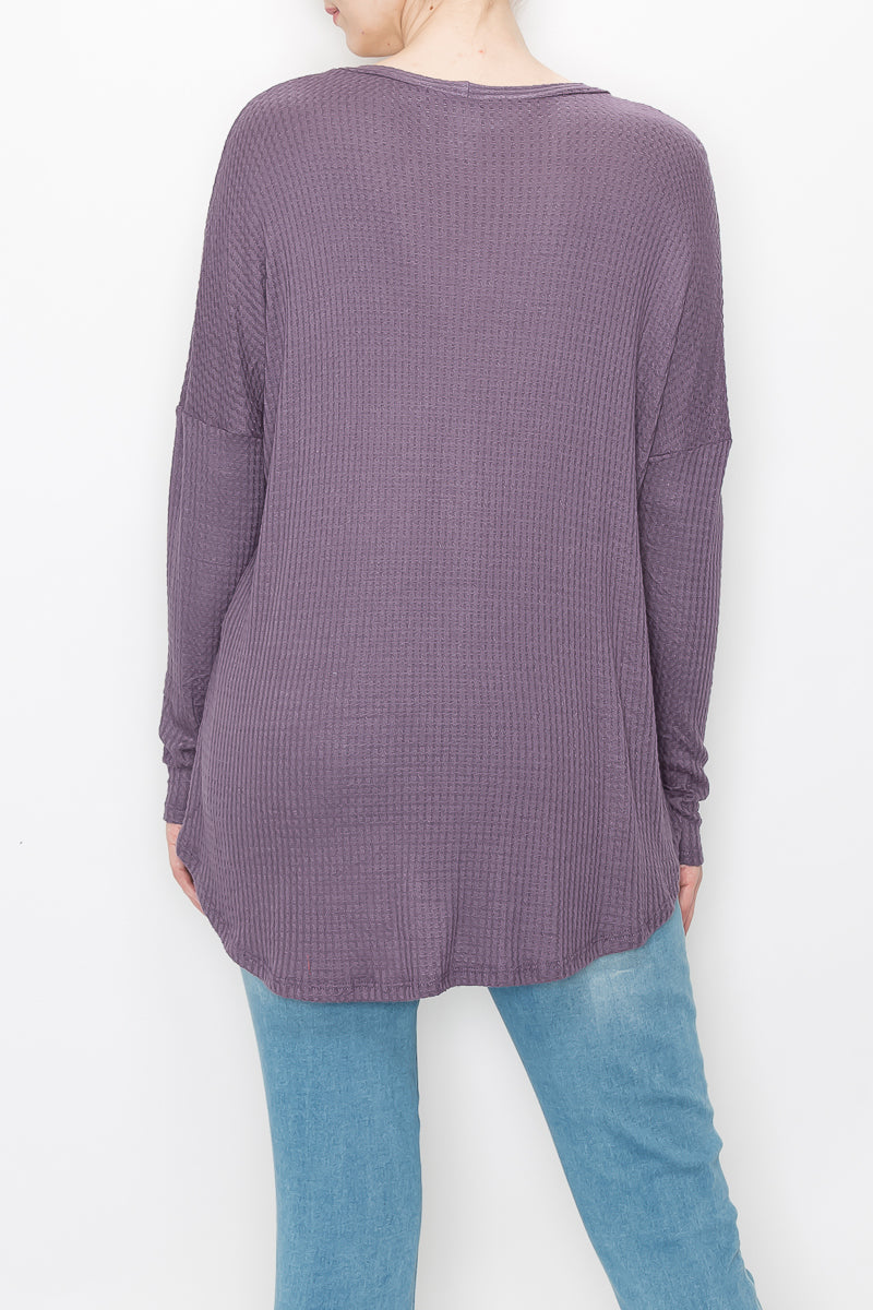 Long sleeve waffle button front top Lilac