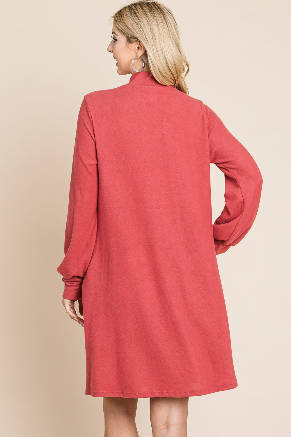 Long sleeve mock neck pocket marsala dress