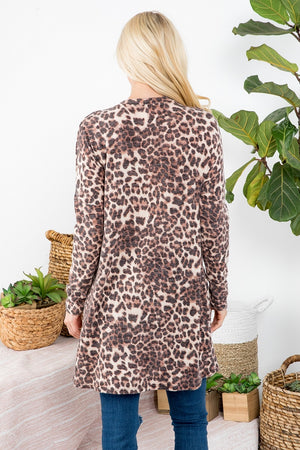 Long sleeve animal print dress brown