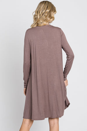 Long Sleeve v neck button down casual mocha dress