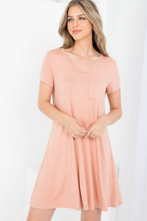 V neck t-shirt short sleeve dress in desert color